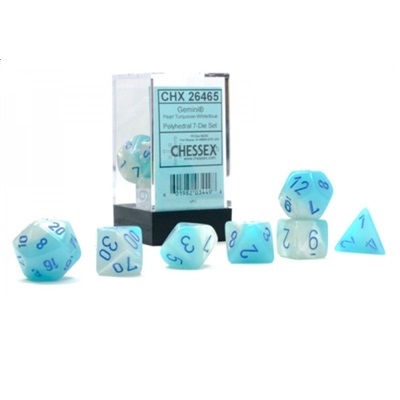 Gemini Turqoise White Blue - Polyhedral Rollespils Terning Sæt - Chessex